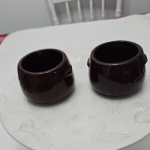 Vintage MCM Westbend Set Of 2 Mini Stoneware Glaze Bean Pot Serve Soup Bowls